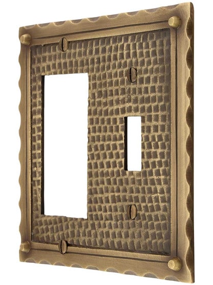 Bungalow Style Toggle / GFI Combination Switch Plate In Antique Brass.